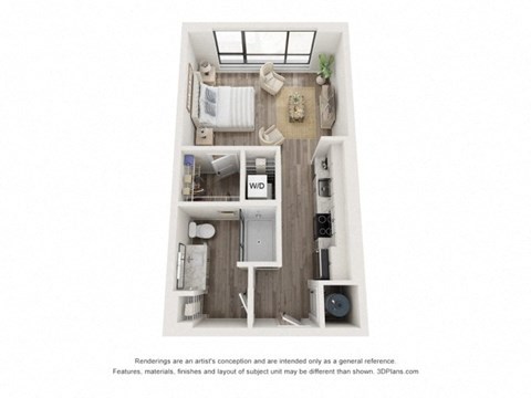 Floor plan for studio, 1 bath, 514 sqft